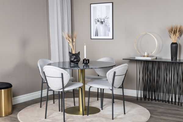 Imagine Masa de dining rotunda Estelle ø106 H75 - Negru / Brass+Scaun de dining Vault - Picioare negre - Material gri_4