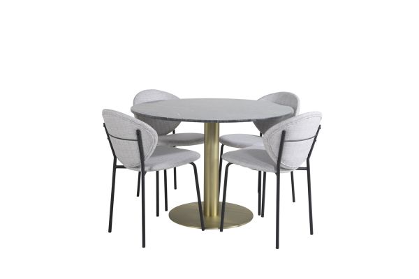 Imagine Masa de dining rotunda Estelle ø106 H75 - Negru / Brass+Scaun de dining Vault - Picioare negre - Material gri_4