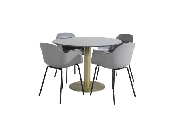 Imagine Traducerea completă ar fi: 

Masa rotundă pentru dining Estelle ø106 H75 - Negru / Alama + Scaun plastic Comfort - Picioare Negre - Plastic Gri_4