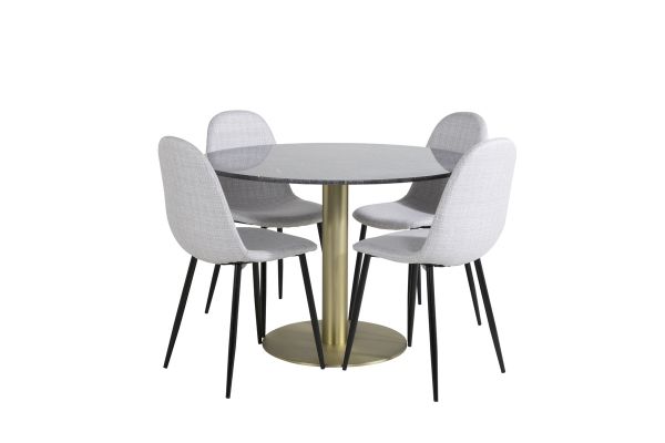 Imagine Masa de dining rotundă Estelle ø106 H75 - Negru / Brass+ Scaun de dining Polar - Picioare Negre - Tapiterie Gri Deschis_4