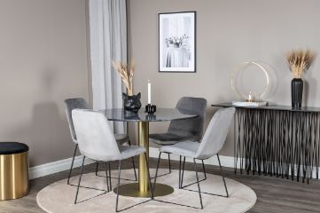 Imagine Masa de dining rotunda Estelle ø106 H75 - Negru/Brass+ Scaun de dining Muce - Picioare Negre - Velur Gri_4