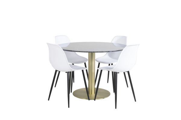 Imagine Masa de dining Estelle rotunda ø106 H75 - Negru / Bras+ Scaun de dining din plastic Polar - Picioare negre / Platic alb_4