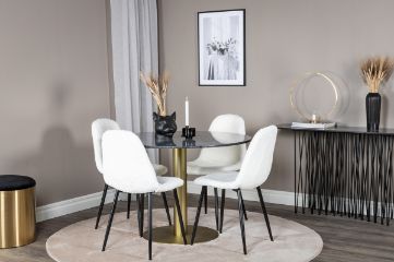 Imagine Vă rugăm să traduceți complet Estelle Round Dining Table ø106 H75 - Black / Brass+Polar Fluff Dining Chair - Black Legs - White Teddy _4