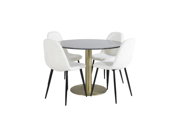 Imagine Vă rugăm să traduceți complet Estelle Round Dining Table ø106 H75 - Black / Brass+Polar Fluff Dining Chair - Black Legs - White Teddy _4