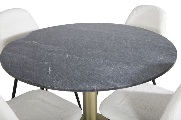 Imagine Vă rugăm să traduceți complet Estelle Round Dining Table ø106 H75 - Black / Brass+Polar Fluff Dining Chair - Black Legs - White Teddy _4