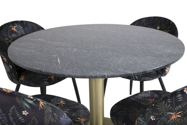 Imagine Masa de dining rotunda Estelle ø106 H75 - Negru / Fontă+ Scaun de dining cu catifea - Material textil cu model floral negru_4