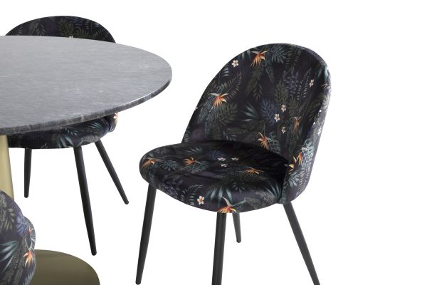 Imagine Masa de dining rotunda Estelle ø106 H75 - Negru / Fontă+ Scaun de dining cu catifea - Material textil cu model floral negru_4