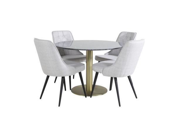 Imagine Masa de dining Estelle rotunda ø106 H75 - Negru / Brass+Scaune de dining Deluxe - Picioare negre - Material gri deschis_4