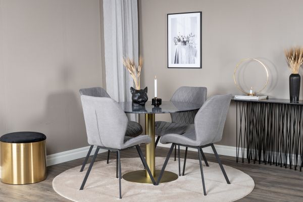 Imagine Vă rog să traduceți complet: Masă de dining rotundă Estelle ø106 H75 - Negru / Brass + Scaun de dining Gemma - Picioare Negre - Material Gri_4