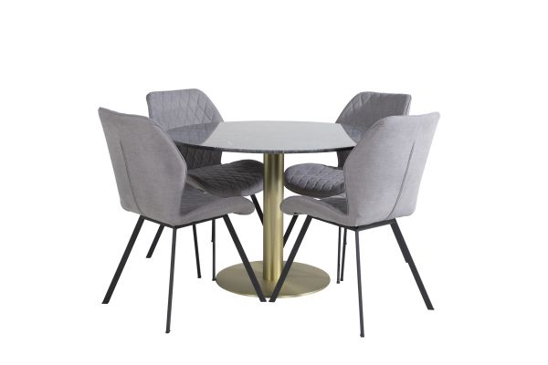 Imagine Vă rog să traduceți complet: Masă de dining rotundă Estelle ø106 H75 - Negru / Brass + Scaun de dining Gemma - Picioare Negre - Material Gri_4