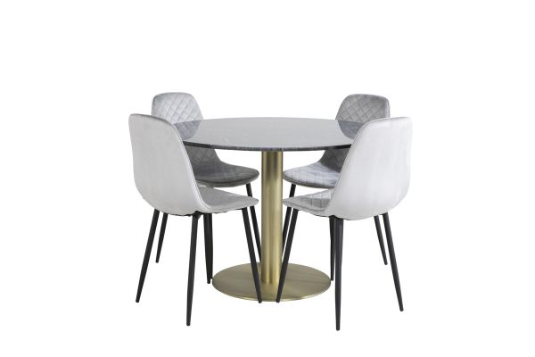 Imagine Masa de dining rotunda Estelle ø106 H75 - Negru / Măslină+Șezut de dining Diamond Polar - picioare negre - Catifea Gri_4