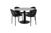 Imagine Masa de dining rotunda Estelle, ø106 H75 - Alb / Negru + Scaun de dining Vault - Picioare negre - Stofă cu imprimeu floral negru_4