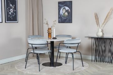 Imagine Estelle Round Dining Table ø106 H75 - White / Black+Arrow armchair - Black Legs - Grey Velvet_4