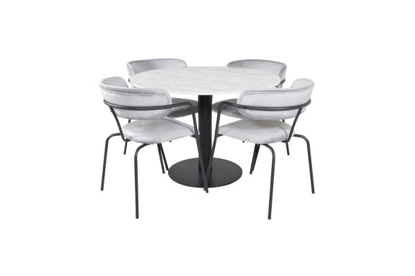 Imagine Estelle Round Dining Table ø106 H75 - White / Black+Arrow armchair - Black Legs - Grey Velvet_4