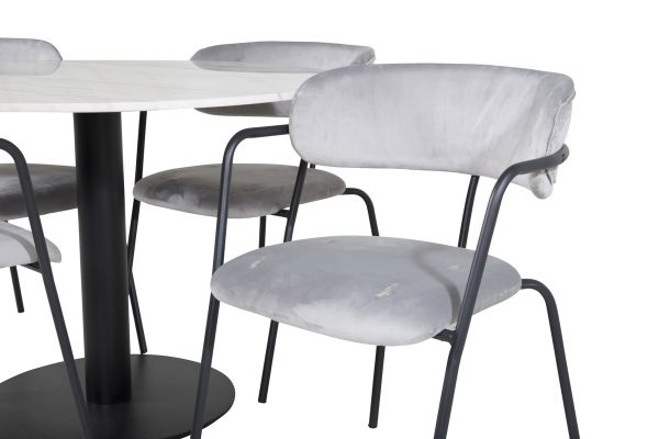 Imagine Estelle Round Dining Table ø106 H75 - White / Black+Arrow armchair - Black Legs - Grey Velvet_4