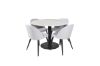 Imagine Masa de dining rotunda Estelle ø106 H75 - Alb / Negru+Scaun de dining din catifea - Picioare negre - Material gri deschis_4