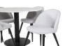 Imagine Masa de dining rotunda Estelle ø106 H75 - Alb / Negru+Scaun de dining din catifea - Picioare negre - Material gri deschis_4