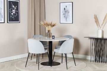 Imagine Vă rugăm să traduceți complet Estelle Round Dining Table ø106 H75 - White / Black+Wrinkles Dining Chair - Black Legs - Grey Velvet_4