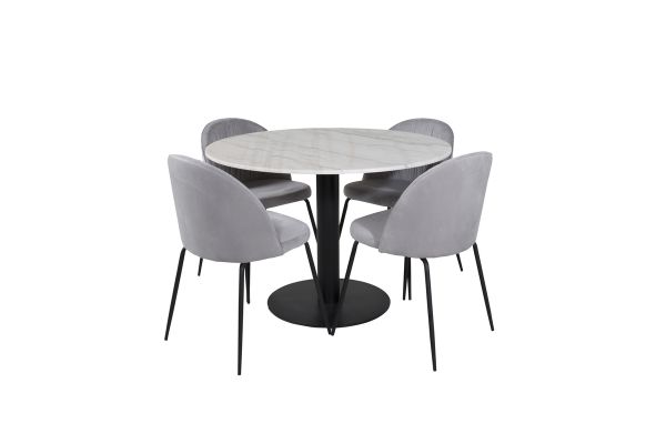 Imagine Vă rugăm să traduceți complet Estelle Round Dining Table ø106 H75 - White / Black+Wrinkles Dining Chair - Black Legs - Grey Velvet_4