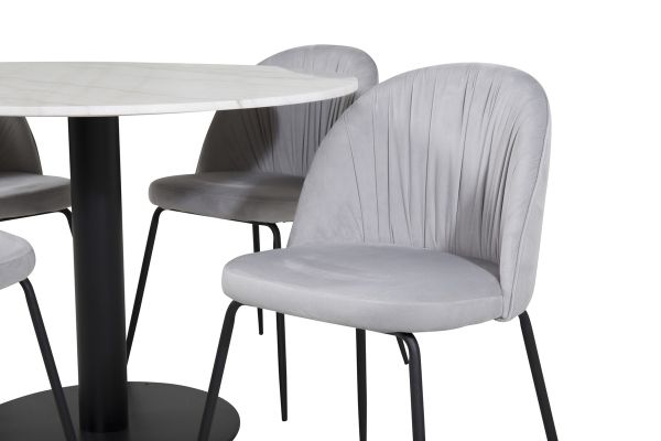 Imagine Vă rugăm să traduceți complet Estelle Round Dining Table ø106 H75 - White / Black+Wrinkles Dining Chair - Black Legs - Grey Velvet_4