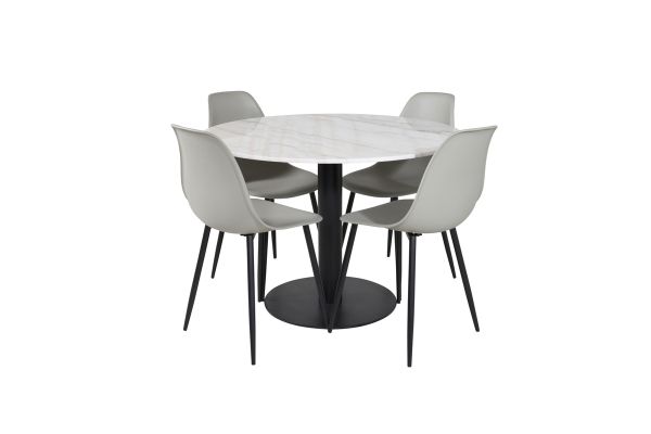 Imagine Masa de dining rotunda Estelle ø106 H75 - Alb / Negru+ Scaun de dining din plastic Polar - Picioare negre / Plastic gri_4