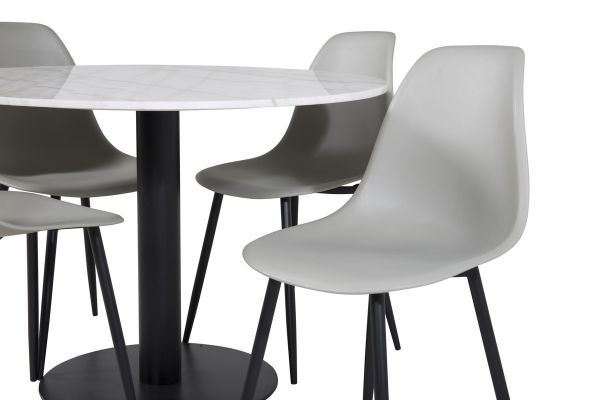 Imagine Masa de dining rotunda Estelle ø106 H75 - Alb / Negru+ Scaun de dining din plastic Polar - Picioare negre / Plastic gri_4