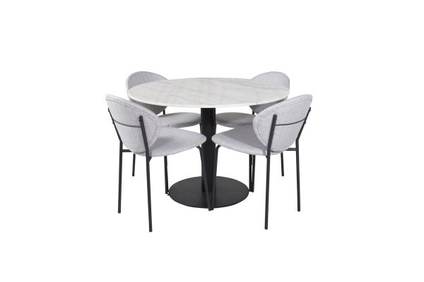 Imagine Vă rugăm să traduceți complet Tabelul de dining rotund Estelle ø106 H75 - Alb / Negru + Scaunul de dining Vault - Picioare negre - Țesătură gri_4