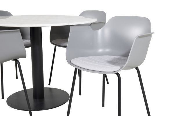 Imagine Tabelul de dining rotund Estelle ø106 H75 - Alb/Negru + Scaun de plastic Comfort - Picioare negre - Plastic gri_4