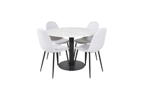 Imagine Masa de dining rotundă Estelle ø106 H75 - alb/negru + scaun de dining Polar - picioare negre - material gri deschis_4