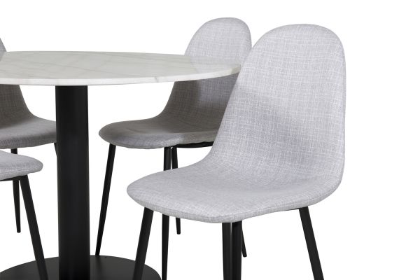 Imagine Masa de dining rotundă Estelle ø106 H75 - alb/negru + scaun de dining Polar - picioare negre - material gri deschis_4