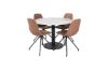 Imagine Masa de dining Estelle rotunda ø106 H75 - Alb / Negru + Scaun de dining Polar cu functia de rotire - picioare negre - Piele sintetica maro - cusaturi albe_4