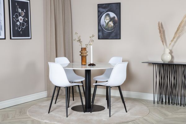 Imagine Masa de dining rotunda Estelle ø106 H75 - Alb / Negru + Scaun de dining din plastic Polar - Picioare negre / Plastic alb_4