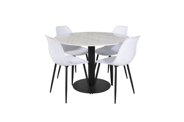 Imagine Masa de dining rotunda Estelle ø106 H75 - Alb / Negru + Scaun de dining din plastic Polar - Picioare negre / Plastic alb_4