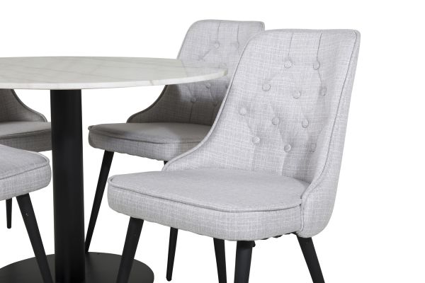 Imagine Vă rugăm să traduceți complet Estelle Round Dining Table ø106 H75 - White / Black + Velvet Deluxe Dining Chair - Black Legs - Light Grey Fabric_4