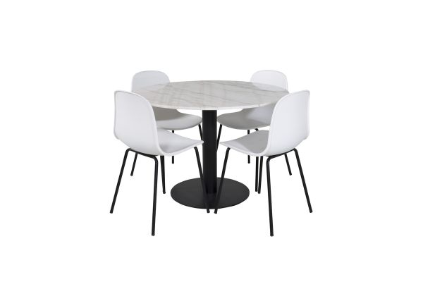 Imagine Masa rotunda de dining Estelle ø106 H75 - Alb / Negru+Scaun de dining Arctic - Picioare negre - Plastic alb_4