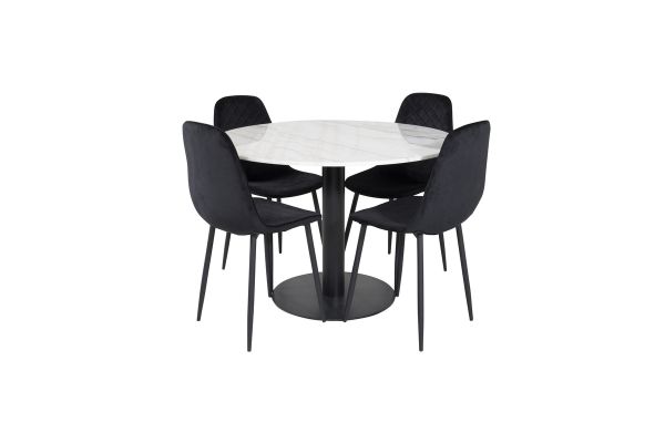 Imagine Masa de dining rotunda Estelle ø106 H75 - Alb / Negru + Scaun de dining Polar Diamond - Picioare Negre - Catifea Neagra_4