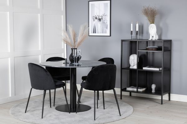 Imagine Masa de dining rotunda Estelle ø106 H75 - Negru / Scaun de dining Wrinkles - Picioare Negre - Catifea Neagra_4