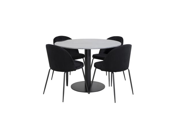 Imagine Masa de dining rotunda Estelle ø106 H75 - Negru / Scaun de dining Wrinkles - Picioare Negre - Catifea Neagra_4