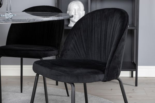 Imagine Masa de dining rotunda Estelle ø106 H75 - Negru / Scaun de dining Wrinkles - Picioare Negre - Catifea Neagra_4