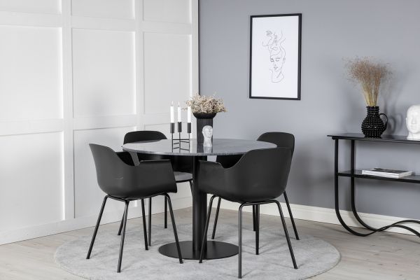 Imagine Masa de dining rotunda Estelle ø106 H75 - Negru / Negru + Scaun de dining din plastic Comfort - Picioare negre - Plastic negru_4