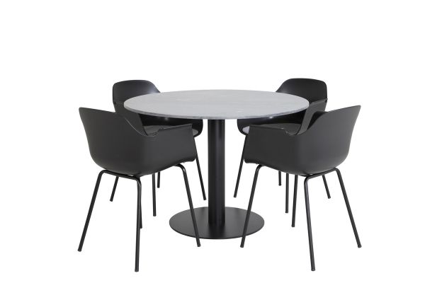 Imagine Masa de dining rotunda Estelle ø106 H75 - Negru / Negru + Scaun de dining din plastic Comfort - Picioare negre - Plastic negru_4