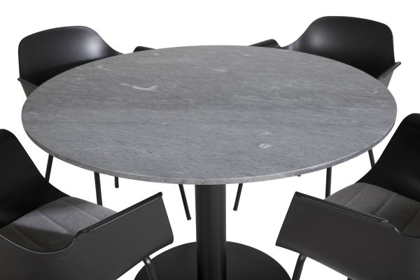 Imagine Masa de dining rotunda Estelle ø106 H75 - Negru / Negru + Scaun de dining din plastic Comfort - Picioare negre - Plastic negru_4