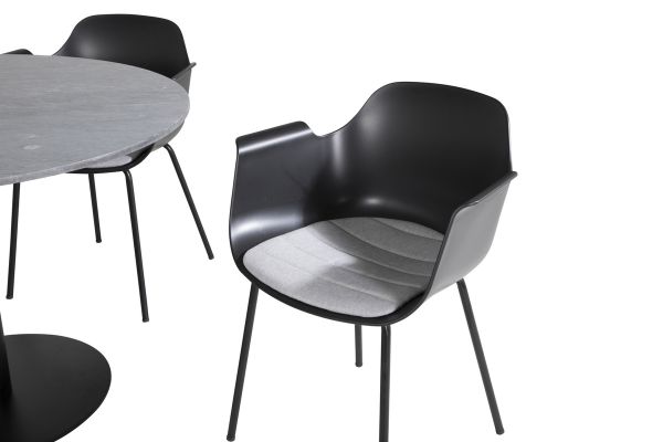 Imagine Masa de dining rotunda Estelle ø106 H75 - Negru / Negru + Scaun de dining din plastic Comfort - Picioare negre - Plastic negru_4