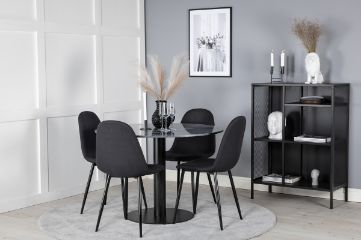 Imagine Masa rotunda de dining Estelle ø106 H75 - Negru / Scaun de dining Polar - Picioare negre - Material negru_4