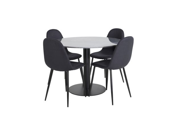 Imagine Masa rotunda de dining Estelle ø106 H75 - Negru / Scaun de dining Polar - Picioare negre - Material negru_4