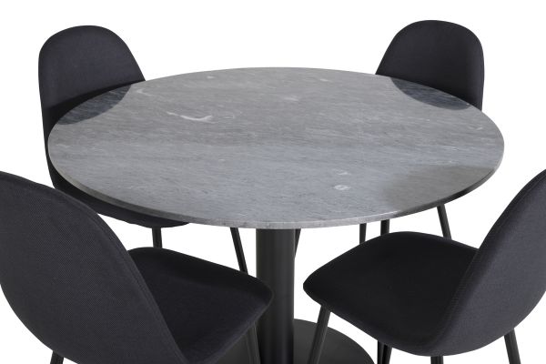 Imagine Masa rotunda de dining Estelle ø106 H75 - Negru / Scaun de dining Polar - Picioare negre - Material negru_4