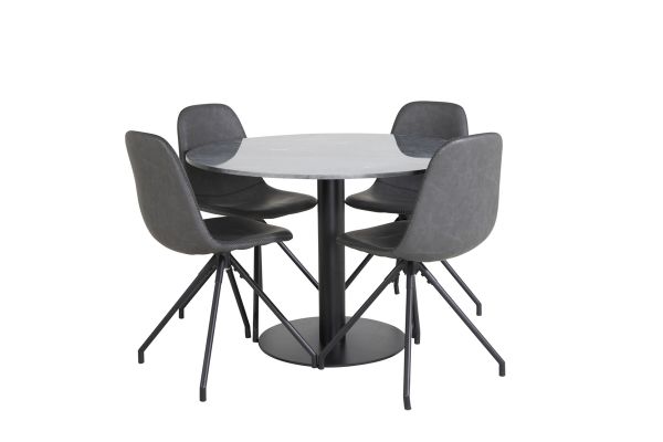 Imagine Masa de dining rotunda Estelle ø106 H75 - Negru / Scaun de dining Polar cu functie de rotatie - picioare negre - PU negru - cusaturi negre_4