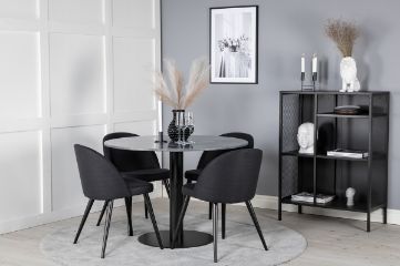 Imagine Masa de dining rotunda Estelle ø106 H75 - Negru / Scaun de dining Velvet - Picioare negre - Material negru_4