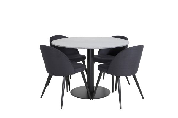 Imagine Masa de dining rotunda Estelle ø106 H75 - Negru / Scaun de dining Velvet - Picioare negre - Material negru_4