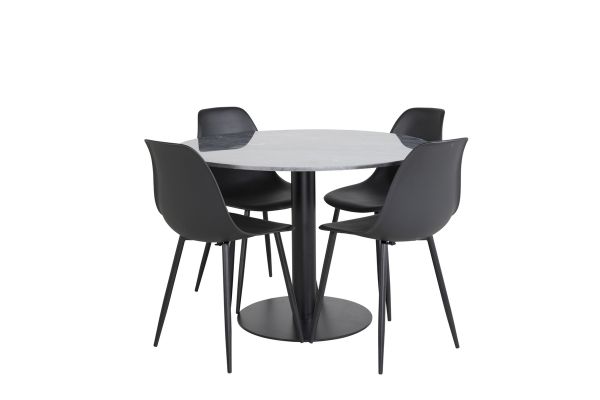 Imagine Estelle Round Dining Table ø106 H75 - Black / Black+Polar Plastic Dining Chair - Black Legs / Black Plastic_4